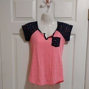 Pink and Black With Heart Print Top XS